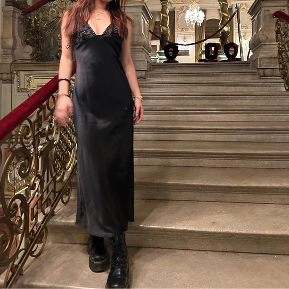 Black silk beaded embellished maxi dress size xs - Picture 4 of 6